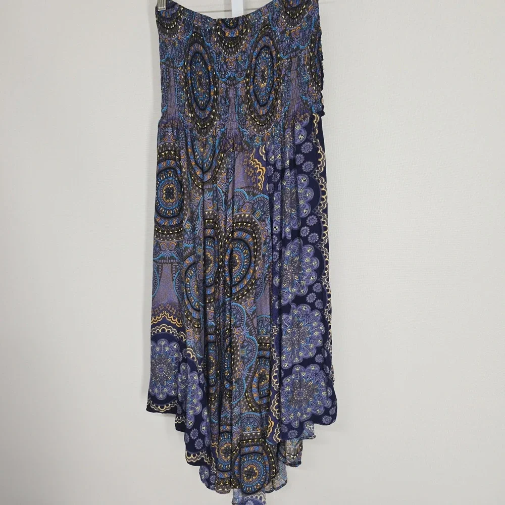 Jook Goods Plus Size Paisley Smocked Strapless Maxi‎ Dress Boho Festival